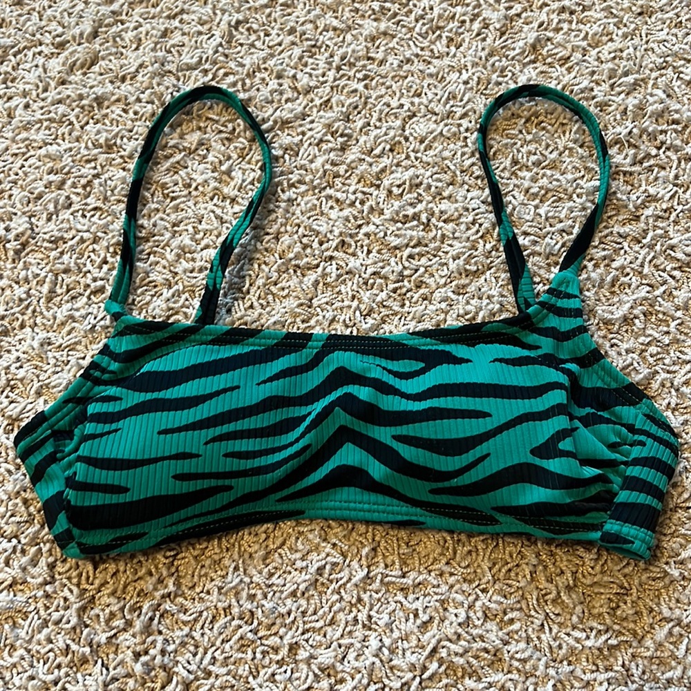 Green and Black zebra print bikini top